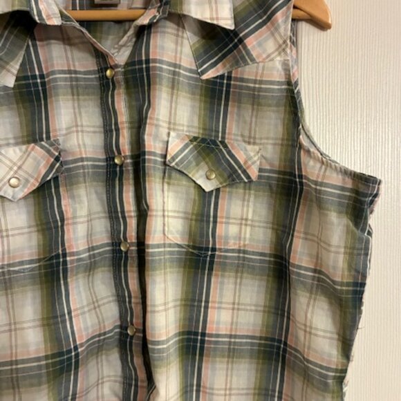 Wrangler Women's Green Plaid Pearl Snap Buttons Western Country Concert Shirt XL - Picture 2 of 8